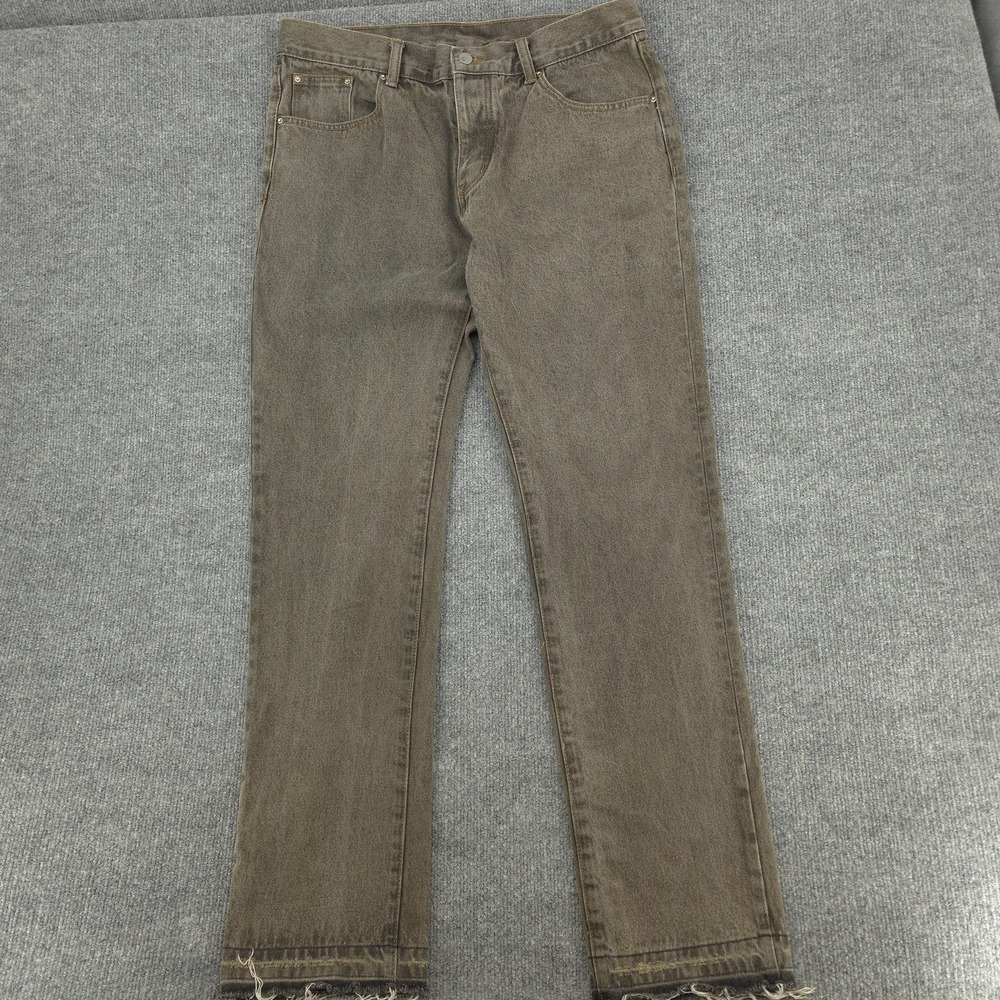 MNML Jeans Mens 36x30 Gray Slim Tapered Distressed Raw Hem Streetwear Denim